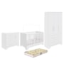 Dormitório Infantil Popy Retrô Plus Guarda Roupa, Cômoda e Berço Branco Brilho com Colchão Supreme - Móveis Peroba