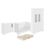 Dormitório Infantil Popy Retrô Plus Janelas Guarda Roupa, Cômoda e Berço Branco Brilho com Colchão Supreme - Móveis Peroba