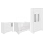 Dormitório Infantil Popy Retrô Plus Janelas Guarda Roupa, Cômoda e Berço Branco Brilho - Móveis Peroba