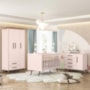 Dormitório Infantil Q Encanto Retrô Guarda Roupa, Cômoda e Berço Rosa com Colchão Supreme - Qmovi