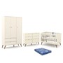 Dormitório Infantil Retrô Gold 3 Portas, Cômoda 6 Gavetas e Berço Off White/Eco Wood com Colchão - Matic Móveis 