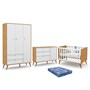 Dormitório Infantil Retrô Gold 3 Portas, Cômoda e Berço Freijó/Branco Soft/Eco Wood com Colchão - Matic Móveis 