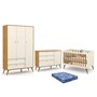 Dormitório Infantil Retrô Gold 3 Portas, Cômoda e Berço Off White/Freijó/Eco Wood com Colchão - Matic Móveis 