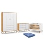 Dormitório Infantil Retrô Gold 4 Portas, Cômoda e Berço Branco Soft/Freijó/Eco Wood com Colchão - Matic Móveis 