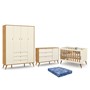 Dormitório Infantil Retrô Gold 4 Portas, Cômoda e Berço Off White/Freijó/Eco Wood com Colchão - Matic Móveis 