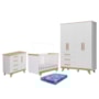 Dormitório Infantil Retrô Guarda Roupa, Cômoda e Berço Branco Brilho/Amêndoa com Colchão Baby Physical - Móveis Peroba