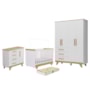 Dormitório Infantil Retrô Guarda Roupa, Cômoda e Berço Branco Brilho/Amêndoa com Colchão Supreme - Móveis Peroba