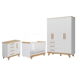 Dormitório Infantil Retrô Guarda Roupa, Cômoda e Berço Branco Brilho/Amêndoa - Móveis Peroba Dormitório Infantil Retrô Guarda Roupa, Cômoda e Berço Branco Brilho/Amêndoa - Móveis Peroba