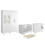 Dormitório Infantil Retrô Janelas Guarda Roupa, Cômoda e Berço Branco Brilho com Colchão Supreme - Móveis Peroba