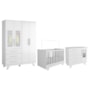Dormitório Infantil Retrô Janelas Guarda Roupa, Cômoda e Berço Branco Brilho - Móveis Peroba