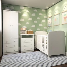 Dormitório Infantil Smim Guarda Roupa, Cômoda e Berço Branco Brilho com Colchão Supreme - Móveis Peroba