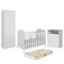 Dormitório Infantil Smim Guarda Roupa, Cômoda e Berço Branco Brilho com Colchão Supreme - Móveis Peroba