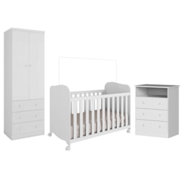 Dormitório Infantil Smim Guarda Roupa, Cômoda e Berço Branco Brilho - Móveis Peroba Dormitório Infantil Smim Guarda Roupa, Cômoda e Berço Branco Brilho - Móveis Peroba