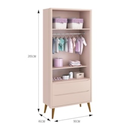 Dormitório Infantil Theo Retrô 2 Portas, Cômoda 1 Porta, Berço, Mesa de Apoio Rosa Fosco com Pés Amadeirado e Colchão - Reller Móveis Dormitório Infantil Theo Retrô 2 Portas, Cômoda 1 Porta, Berço, Mesa de Apoio Rosa Fosco com Pés Amadeirado e Colchão - Reller Móveis