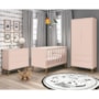 Dormitório Infantil Theo Retrô 2 Portas, Cômoda e Berço Rosa Fosco com Pés Amadeirado - Reller Móveis