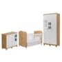 Dormitório Infantil Uli Guarda Roupa 3 Portas, Cômoda e Berço Branco Brilho/Amêndoa - Móveis Peroba