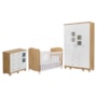 Dormitório Infantil Uli Guarda Roupa 4 Portas, Cômoda e Berço Branco Brilho/Amêndoa - Móveis Peroba