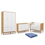 Dormitório Infantil Unique 3 Portas, Cômoda com Porta e Berço Freijó/Branco Soft/Eco Wood com Colchão - Matic Móveis 