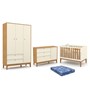 Dormitório Infantil Unique 3 Portas, Cômoda com Porta e Berço Off White/Freijó/Eco Wood com Colchão - Matic Móveis 