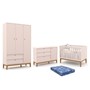 Dormitório Infantil Unique 3 Portas, Cômoda com Porta e Berço Rosê/Eco Wood com Colchão - Matic Móveis 