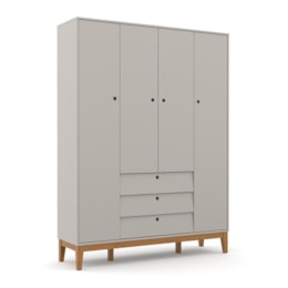 Dormitório Infantil Unique 4 Portas, Cômoda e Berço Cinza/Eco Wood com Colchão - Matic Móveis 