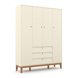 Dormitório Infantil Unique 4 Portas, Cômoda e Berço Off White/Eco Wood com Colchão - Matic Móveis 