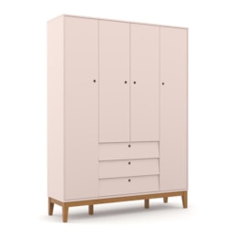 Dormitório Infantil Unique 4 Portas, Cômoda e Berço Rosê/Eco Wood com Colchão - Matic Móveis 