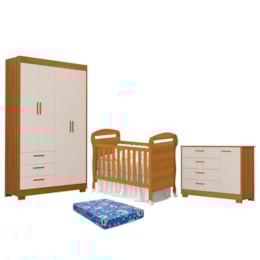 Dormitório Infantil Zaki Guarda Roupa, Cômoda e Berço Danny Areia Fosco/Savana com Colchão Baby Physical - Reller Móveis