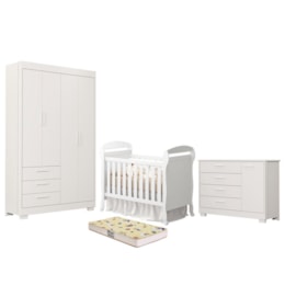 Dormitório Infantil Zaki Guarda Roupa, Cômoda e Berço Danny Branco Fosco com Colchão Supreme - Reller Móveis Dormitório Infantil Zaki Guarda Roupa, Cômoda e Berço Danny Branco Fosco com Colchão Supreme - Reller Móveis