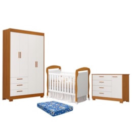 Dormitório Infantil Zaki Guarda Roupa, Cômoda e Berço Danny Branco Fosco/Savana com Colchão Baby Physical - Reller Móveis