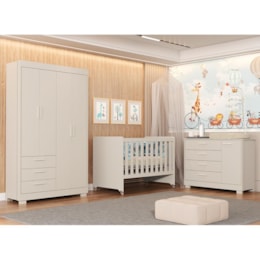 Dormitório Infantil Zaki Guarda Roupa, Cômoda e Berço Evolution Areia Fosco - Reller Móveis