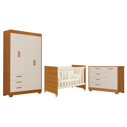 Dormitório Infantil Zaki Guarda Roupa, Cômoda e Berço Evolution Areia Fosco/Savana - Reller Móveis
