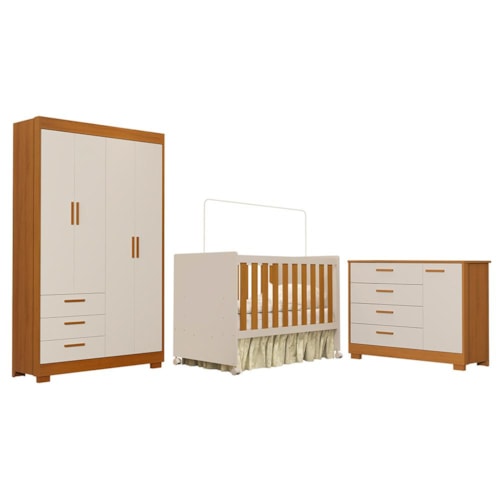 Dormitório Infantil Zaki Guarda Roupa, Cômoda e Berço Katatau Areia Fosco/Savana - Reller Móveis