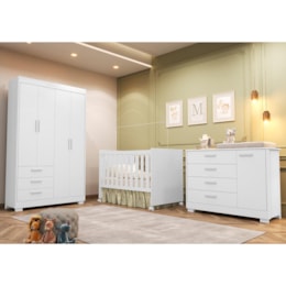 Dormitório Infantil Zaki Guarda Roupa, Cômoda e Berço Katatau Branco Fosco - Reller Móveis
