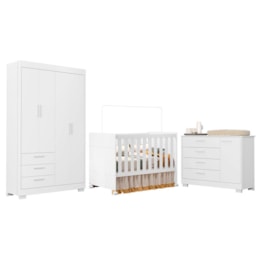 Dormitório Infantil Zaki Guarda Roupa, Cômoda e Berço Katatau Branco Fosco - Reller Móveis