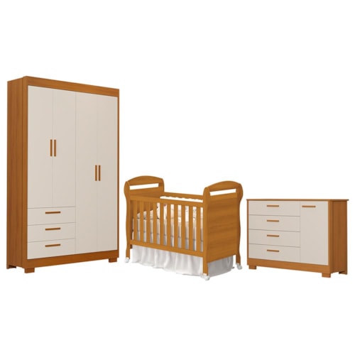 Dormitório Infantil Zaki Guarda Roupa, Cômoda e Berço Mini Cama Danny Areia Fosco/Savana - Reller Móveis
