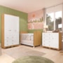 Dormitório Júnior 3 Portas, Cômoda 1 Porta e Berço Uli Branco Brilho/Amêndoa com Colchão Baby Physical - Móveis Peroba