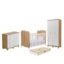 Dormitório Júnior Guarda Roupa 3 Portas, Cômoda 1 Porta e Berço Uli Branco Brilho/Amêndoa com Colchão Supreme - Móveis Peroba