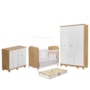 Dormitório Júnior Guarda Roupa 4 Portas, Cômoda 1 Porta e Berço Uli Branco Brilho/Amêndoa com Colchão Supreme - Móveis Peroba