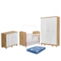 Dormitório Júnior Guarda Roupa 4 Portas, Cômoda 1 Porta e Berço Uli Branco Brilho/Amêndoa com Colchão Baby Physical - Móveis Peroba