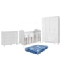 Dormitório Júnior Guarda Roupa 4 Portas, Cômoda 1 Porta e Berço Uli Branco Brilho com Colchão Baby Physical - Móveis Peroba