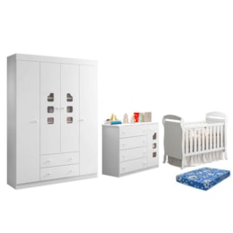 Dormitório Lívia Guarda Roupa, Cômoda e Berço Danny Branco com Colchão Physical - Phoenix Baby   Dormitório Lívia Guarda Roupa, Cômoda e Berço Danny Branco com Colchão Physical - Phoenix Baby