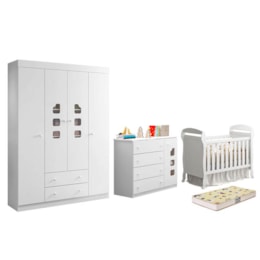 Dormitório Lívia Guarda Roupa, Cômoda e Berço Danny Branco com Colchão Supreme - Phoenix Baby   Dormitório Lívia Guarda Roupa, Cômoda e Berço Danny Branco com Colchão Supreme - Phoenix Baby