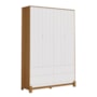 Dormitório Lotus Frisado Guarda Roupa, Cômoda 4 Gavetas e Berço Branco Fosco/Savana com Colchão Physical - Reller Móveis