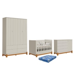 Dormitório Lotus Liso Guarda Roupa, Cômoda 1 Porta e Berço Areia Fosco com Colchão Physical - Reller Móveis Dormitório Lotus Liso Guarda Roupa, Cômoda 1 Porta e Berço Areia Fosco com Colchão Physical - Reller Móveis