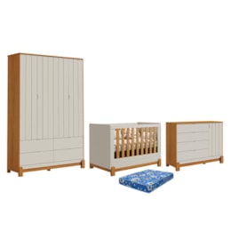 Dormitório Lotus Liso Guarda Roupa, Cômoda 1 Porta e Berço Areia Fosco/Savana com Colchão Physical - Reller Móveis Dormitório Lotus Liso Guarda Roupa, Cômoda 1 Porta e Berço Areia Fosco/Savana com Colchão Physical - Reller Móveis