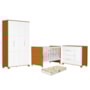 Dormitório Luna Guarda Roupa, Cômoda 1 Porta e Berço Evolution Branco Fosco/Savana com Colchão Supreme - Reller Móveis