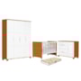 Dormitório Luna Max Guarda Roupa, Cômoda 1 Porta e Berço Evolution Branco Fosco/Savana com Colchão Supreme - Reller Móveis