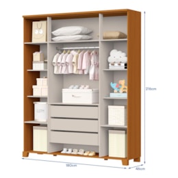 Dormitório Luna Max Guarda Roupa, Cômoda 4 Gavetas e Berço Evolution Areia Fosco/Savana com Colchão Baby Physical - Reller Móveis