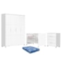Dormitório Luna Max Guarda Roupa, Cômoda 4 Gavetas e Berço Evolution Branco Fosco com Colchão Baby Physical - Reller Móveis